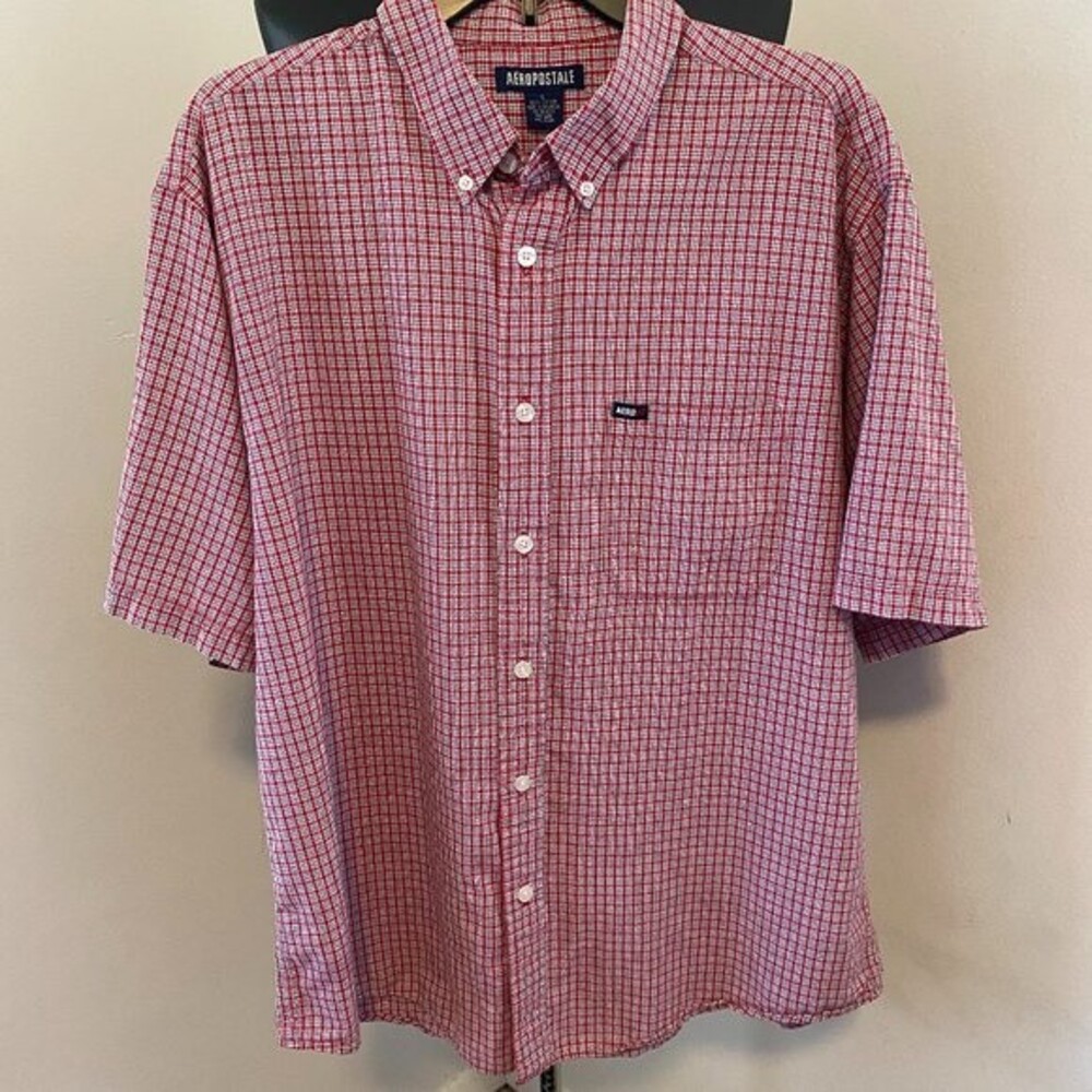 Aeropostale Short Sleeve Button Down Checked Mens Shirt Size L